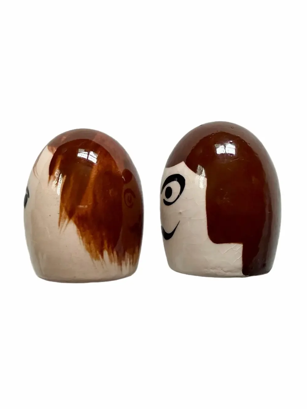 Vintage Napco Salt Pepper Shakers Egg Faces Man Woman Small Ceramic 2.25”